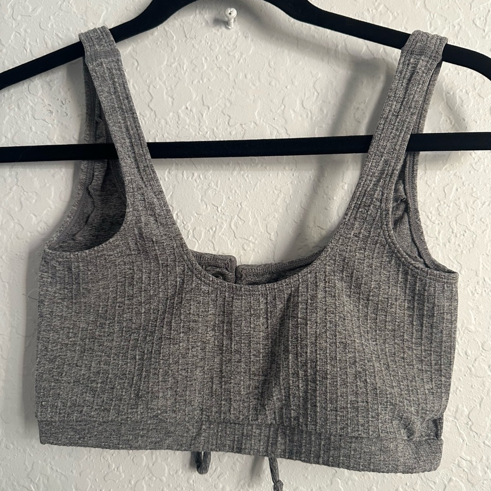 Gray Ribbed Lace-Up Crop Top/bra - Picture 2 of 3